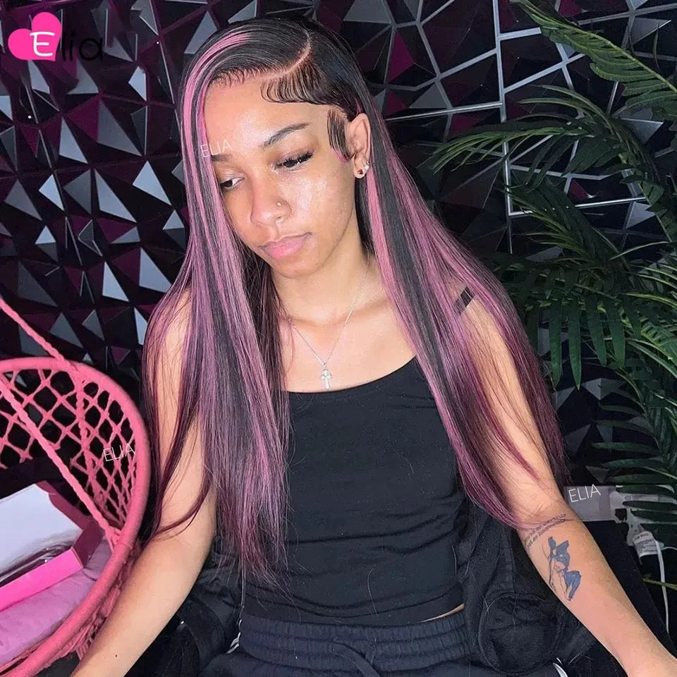 32 Inch Wigs 5x7 Transparent Lace 13x6 Lace Frontal Human Hair Wigs Highlight Pink Body Wave Human Hair Wig For Black Women