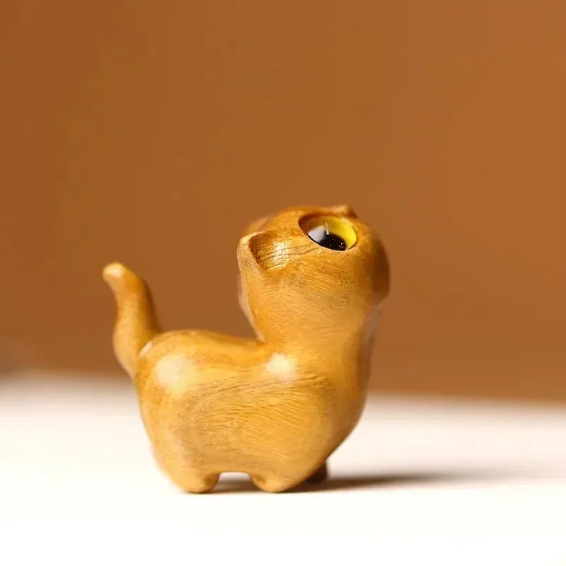 Cute Small Wooden Cats Figurine Handmade Carving Cats Home Decoration Figurine Gift Cats Accessories Decoration Crafts Figurines