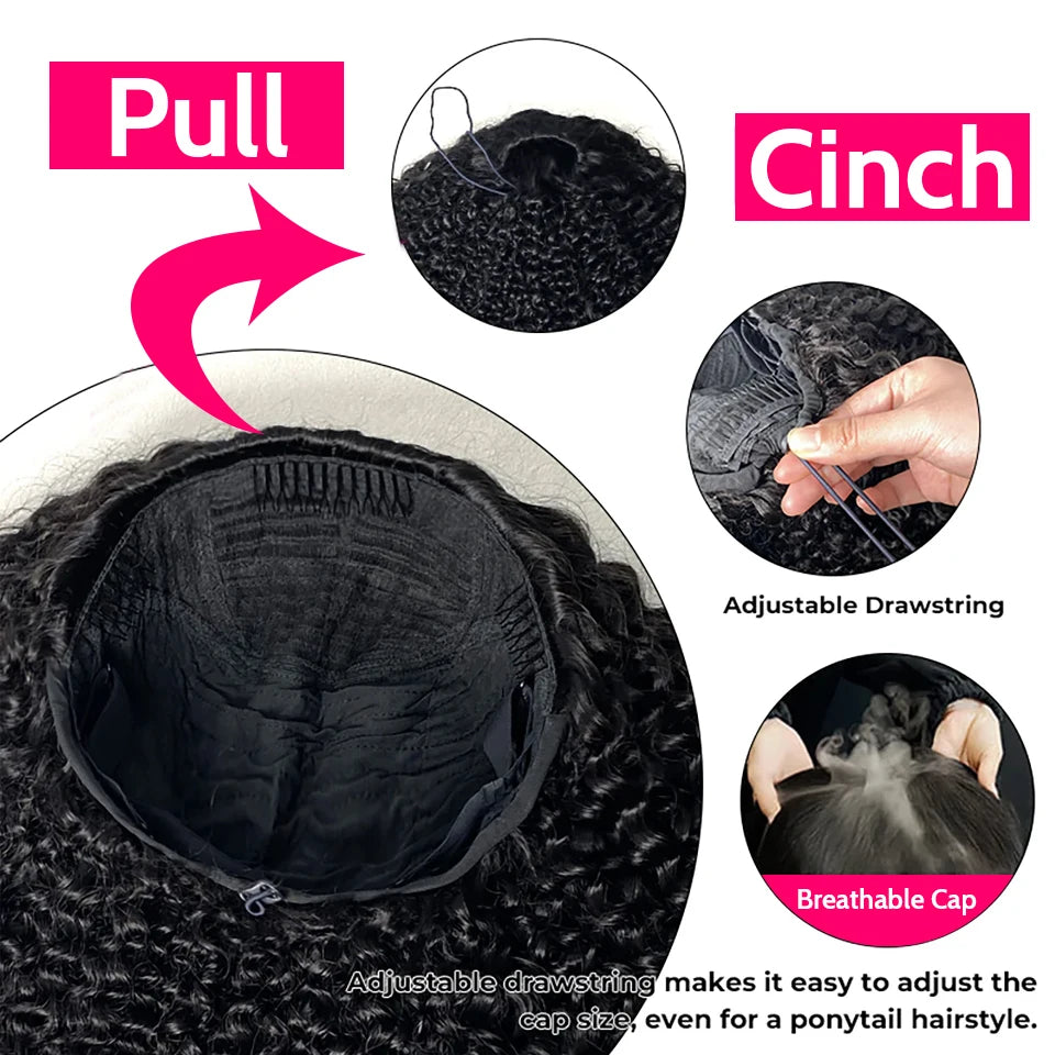 Glueless Wigs Upgrade 3 IN 1 Half Wig With Drawstring Seamless Clip Ins Flip Over Human Hair Afro Curly Headband Wig ISEE Hair