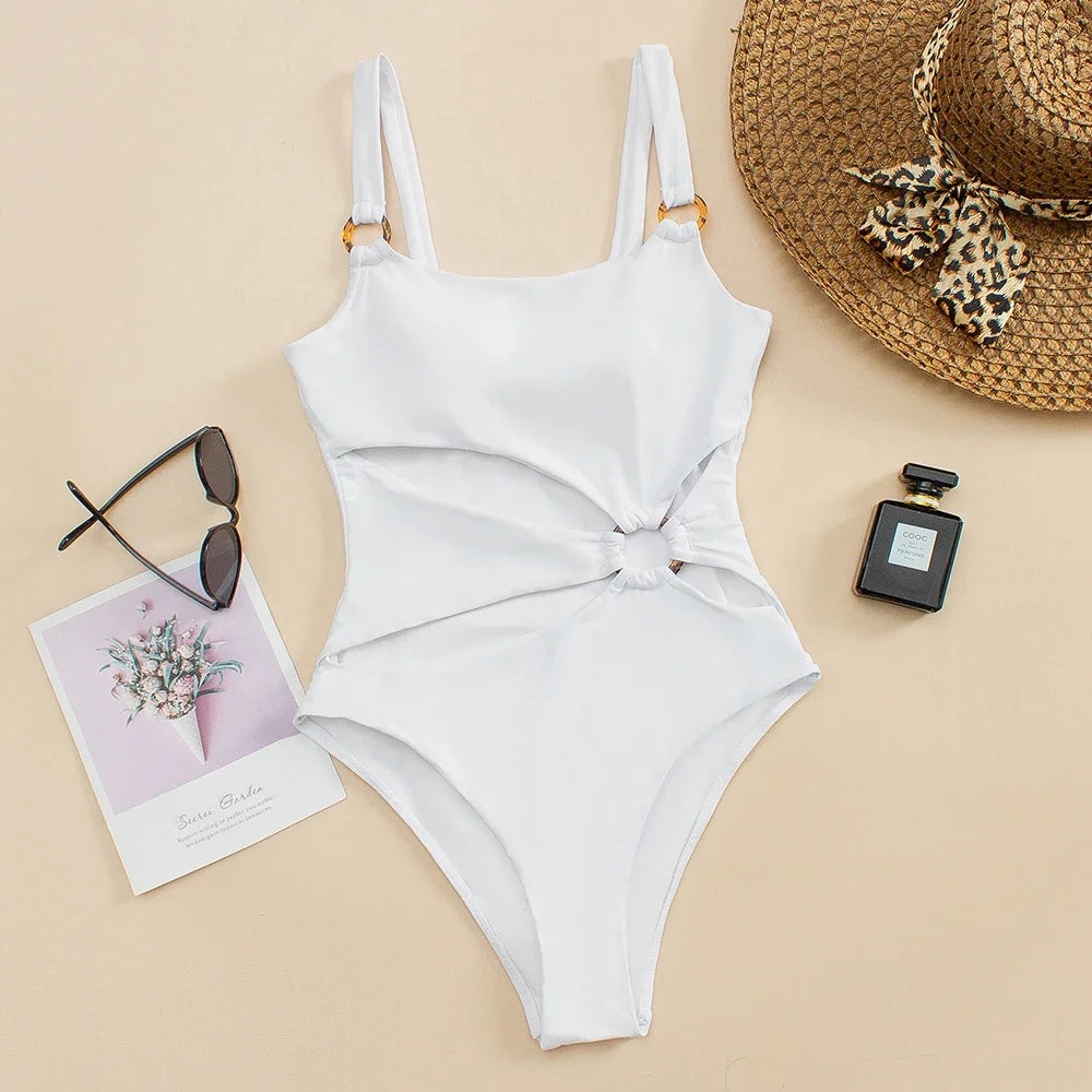 OIINAA Sexy Onepiece Bikini Set Women Solid with Hollow Suspender Bikini Fashion Backless Swimsuit Low Waisted Beach Bikini Set