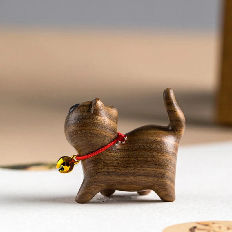 Cute Small Wooden Cats Figurine Handmade Carving Cats Home Decoration Figurine Gift Cats Accessories Decoration Crafts Figurines