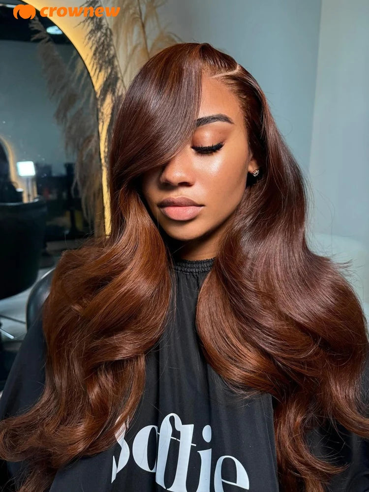 #4 Brown Human Hair Wig Body Wave Lace Front Wig 13X4 HD Lace Frontal Wig 200% Chocolate Brown Lace Front Wigs Colored Brown Wig