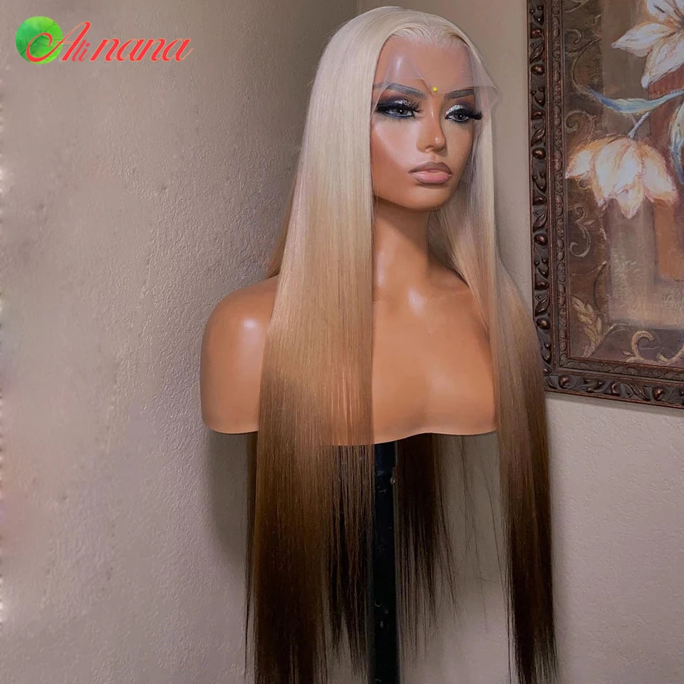 613 Ombre Brown Colored Straight Lace Frontal Human Hair Wig 13x4 Lace Front Wig For Women Brazilian Lace Closure Wig 32 Inch