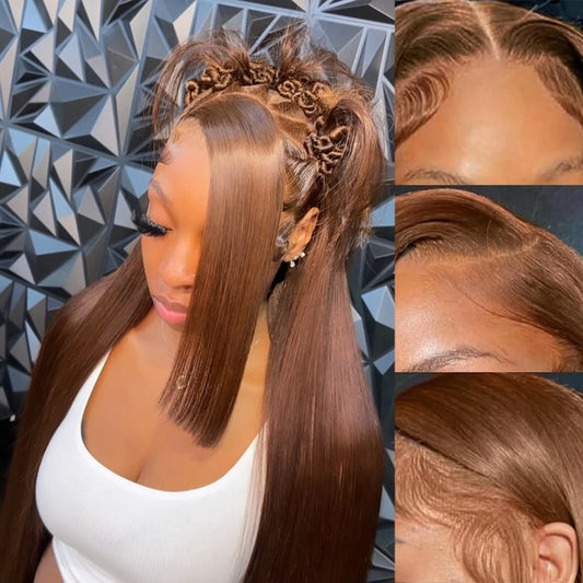13x6 Chocolate Brown Bone Straight HD Lace Front Wig 30 Inch Lace Frontal Wig Human Hair Pre Plucked #4 Colored Human Hair Wigs