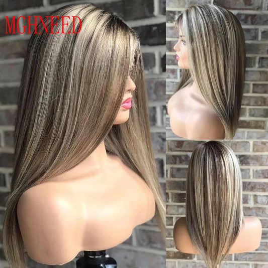 Highlight Human Hair Colored Wigs For Women Ash Grey Black Blonde 360 Straight Lace Frontal Wig Hd Transparent Lace Brazilian
