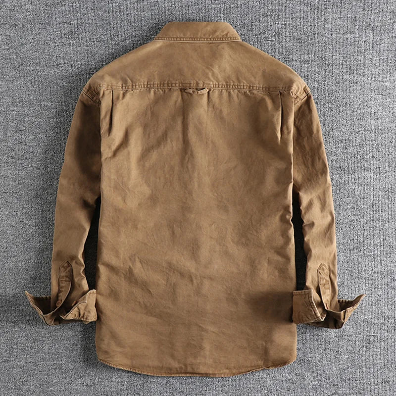 Classic Retro Work Shirt with Distressed and Heavy Washed Design, A Timeless Style for Everyday Wear
