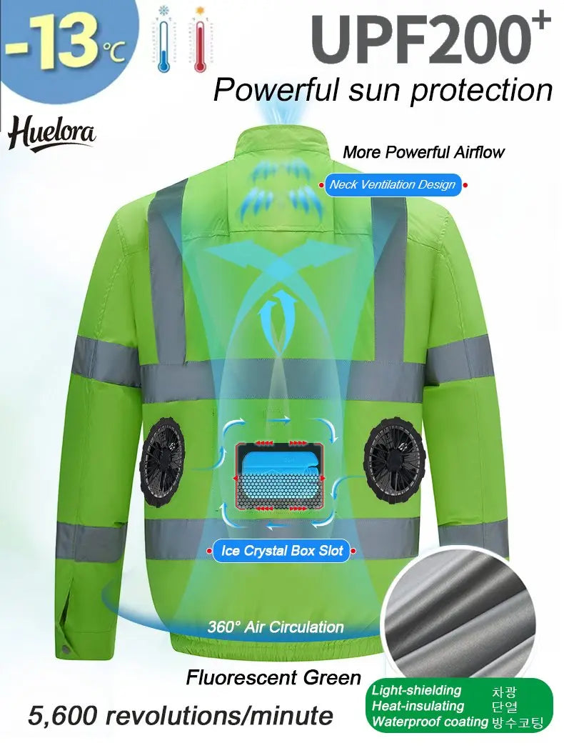 Cooling Air-Conditioned Workwear Hi-Viz Reflective Municipal Fan Jacket High-Visibility Safety Clothing for Construction Traffic