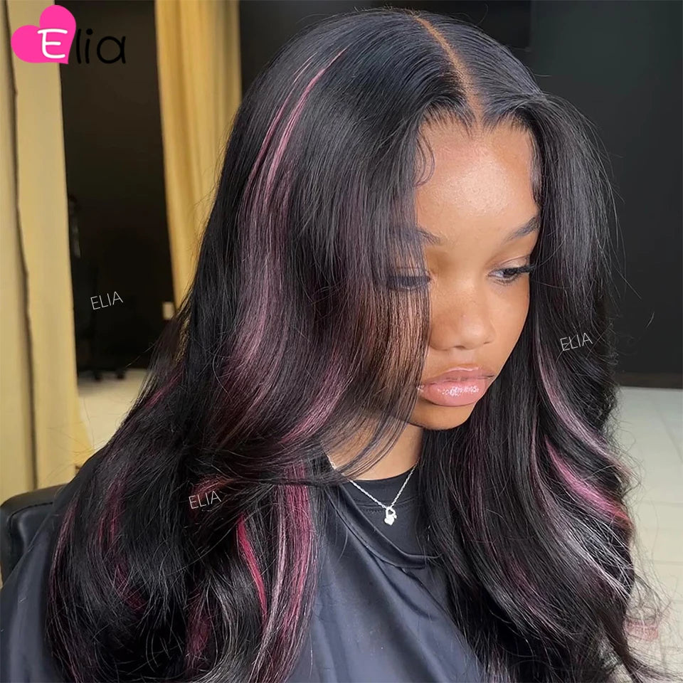 32 Inch Wigs 5x7 Transparent Lace 13x6 Lace Frontal Human Hair Wigs Highlight Pink Body Wave Human Hair Wig For Black Women