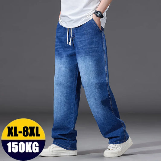 8XL Oversize Jeans Men Autumn Fashion Streetwear Pant Plus Size Cargo Jeans Soft Cotton Loose Baggy Casual Jeans For Dad Husband