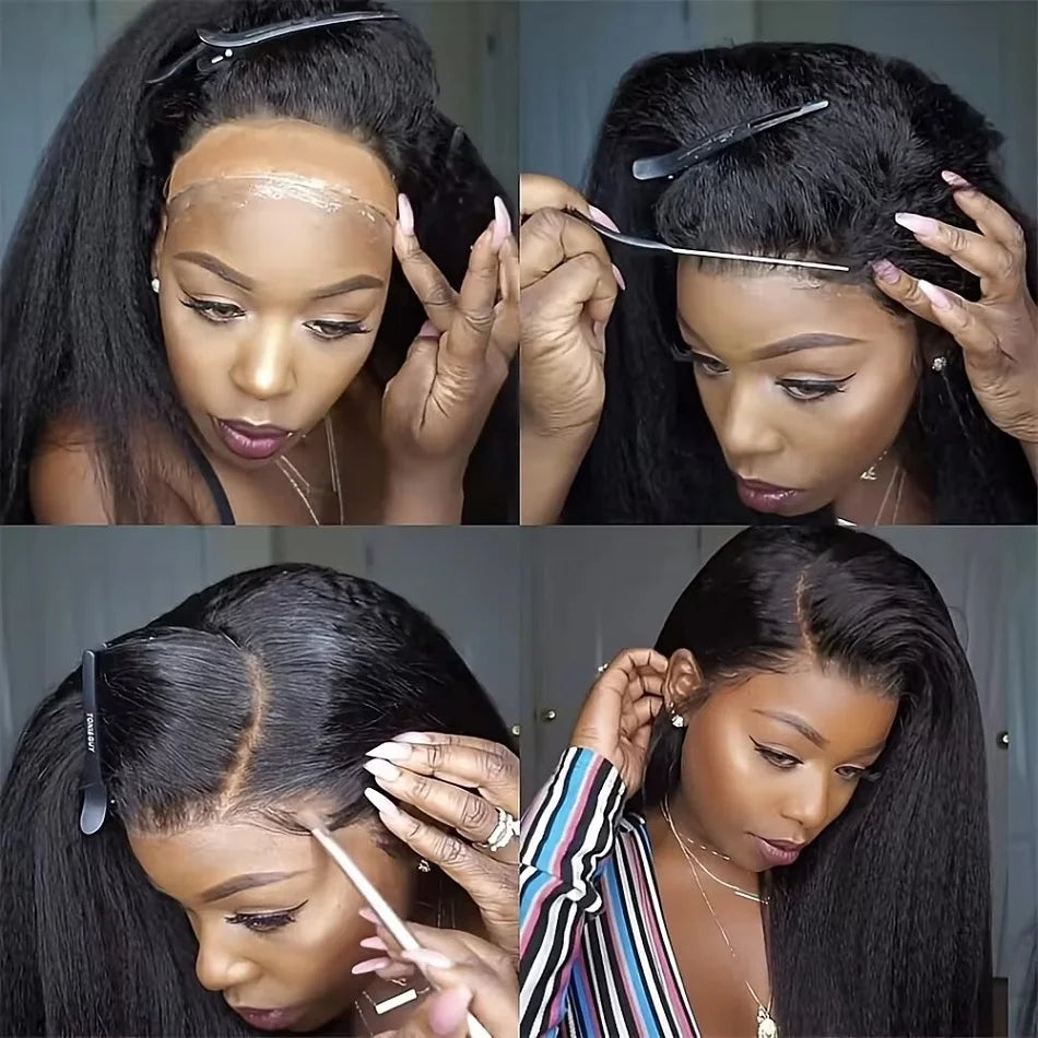 Kinky Straight 13X4 Lace Front Wigs Human Hair For Women Natural Colored Human Hair Wigs Yaki Straight 13X4 Lace Frontal Wigs