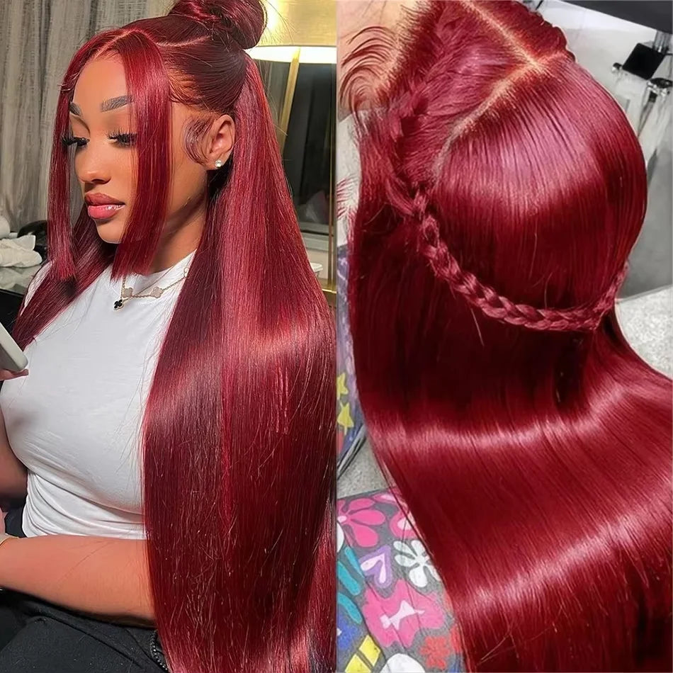 250 Density 30 32 34 inch 99J Burgundy 13x4 Lace Front Wig For Women Brazilian Glueless HD Lace Frontal Human Hair Wigs Prepluck