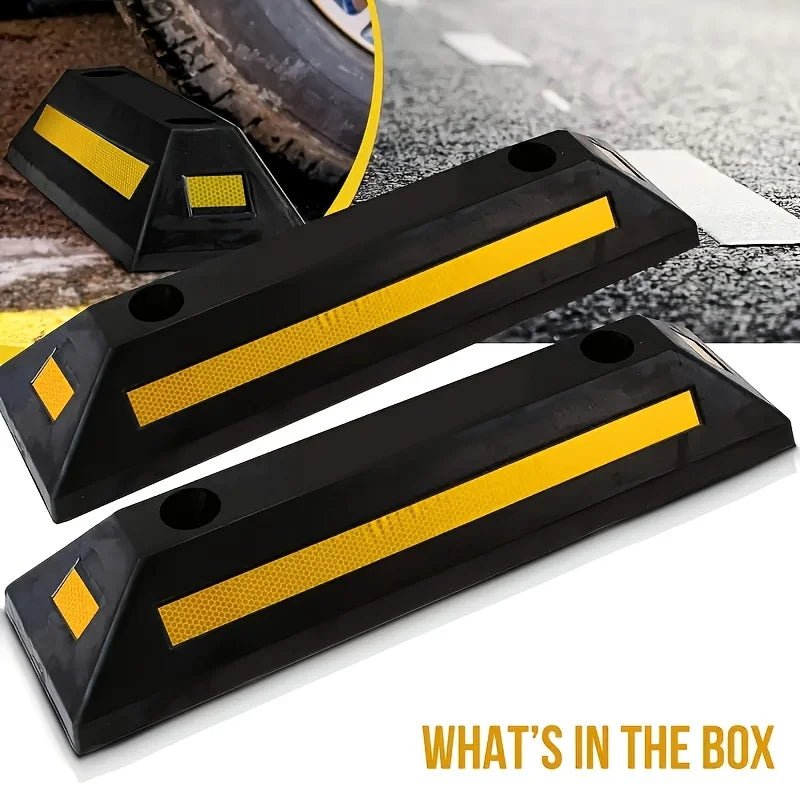 Car Wheel Stopper for Garage - Durable Rubber Parking Guide with Yellow Strips,Fits All Models, Parking Stopper for Garage