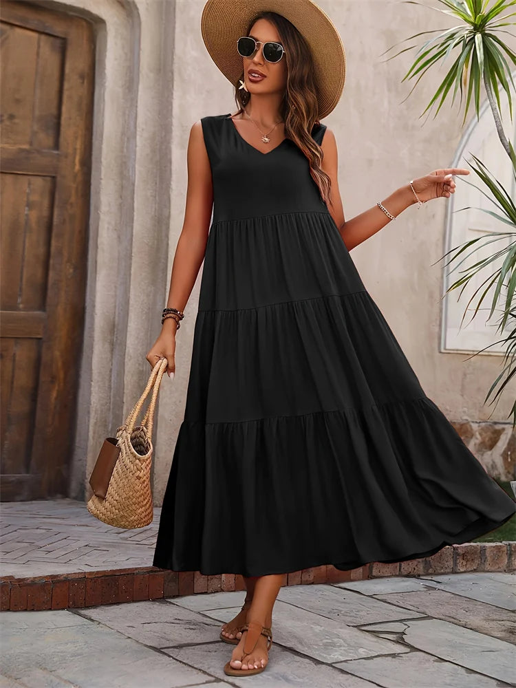 Women Dress Summer Casual Brand Dresses Elegant Yellow Black Dress Femme