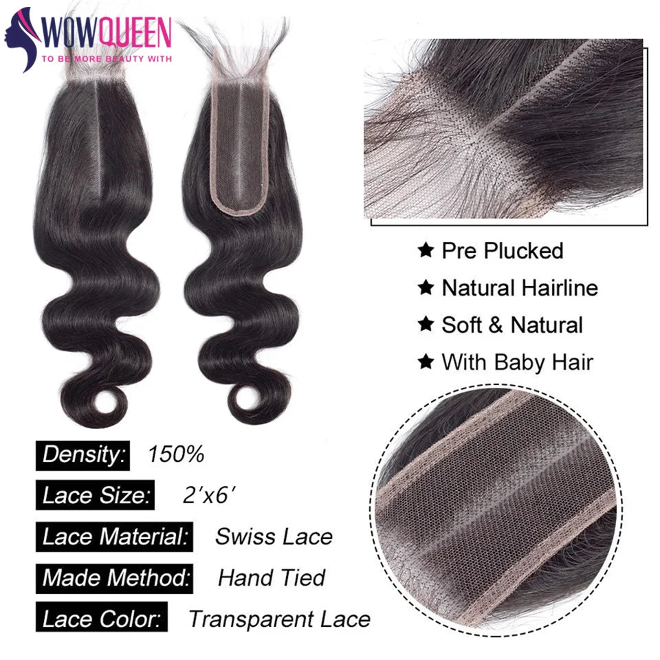 Body Wave 4x4 5x5 2x6 Lace Closure Only Brazilian Human Hair Remy Natural Color Hairline Transparent Lace Closure Pre Plucked