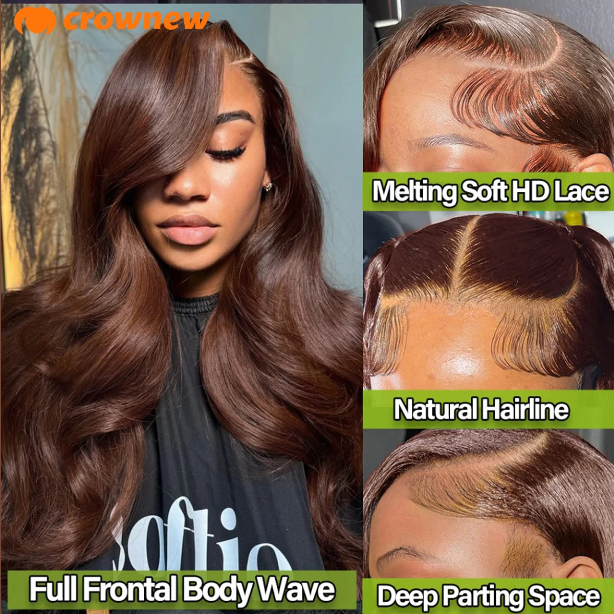 #4 Brown Human Hair Wig Body Wave Lace Front Wig 13X4 HD Lace Frontal Wig 200% Chocolate Brown Lace Front Wigs Colored Brown Wig