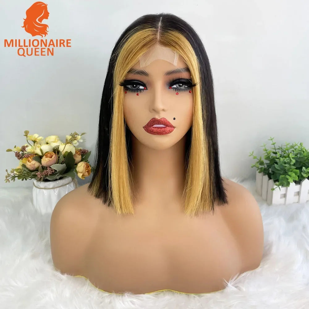 Highlight P4/30 Brown Vietname Bone Straight Bob Wig Super Double Drawn Human Hair 2x6 Glueless Lace Closure Wig For Black Women