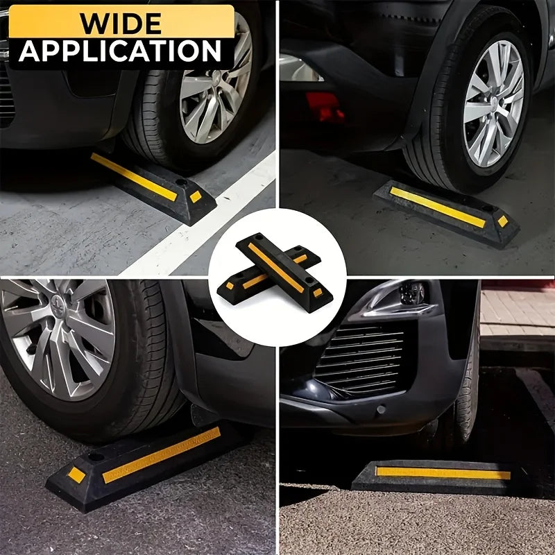 Car Wheel Stopper for Garage - Durable Rubber Parking Guide with Yellow Strips,Fits All Models, Parking Stopper for Garage