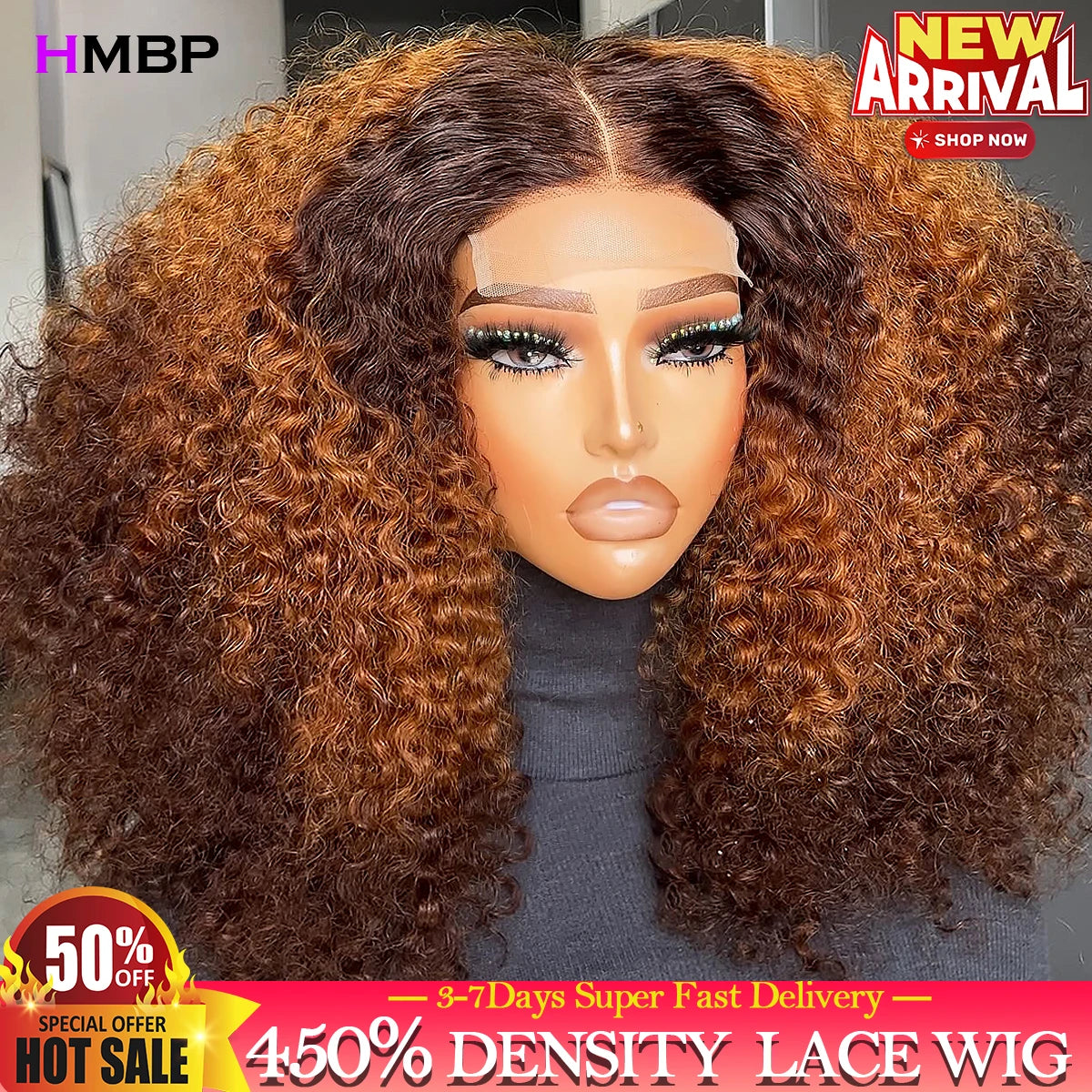 Highlight Glueless Wigs Human Hair Kinky Curly 450 Density Ombre 13x6 Lace Frontal Wig Human Hair Wear Go Preplucked Curly Wigs