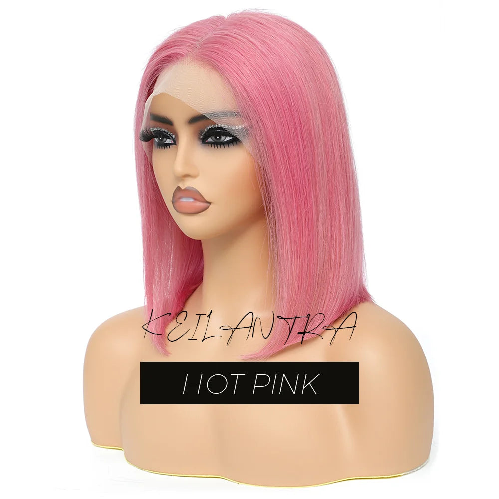 Lime Green Bob Lace Front Wigs Human Hair Wigs Green Wig Short Bob Wigs Straight 13X4 Colored Lace Frontal Wigs Rose Neon