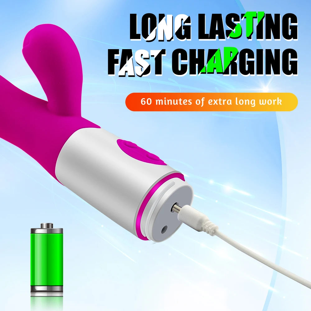 Rabbit Dildo Vibrator Dual Vibration Women's G-Spot Vaginal Clitoral Stimulation Massager for Adult Female Masturbation Sex Toy