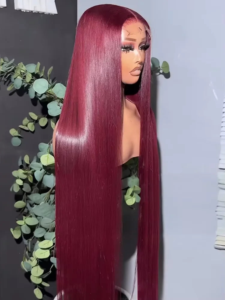 250 Density 30 32 34 inch 99J Burgundy 13x4 Lace Front Wig For Women Brazilian Glueless HD Lace Frontal Human Hair Wigs Prepluck