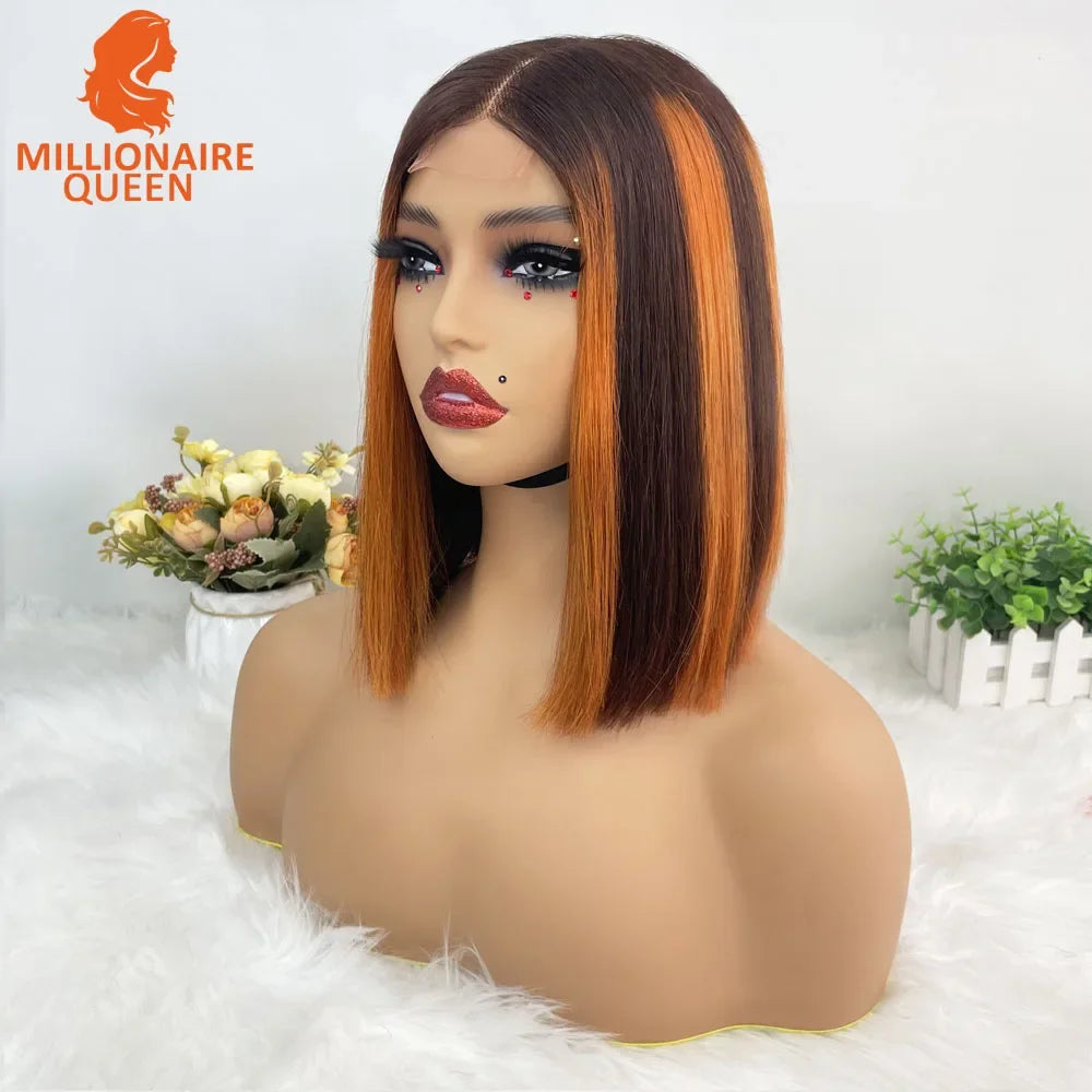 Highlight P4/30 Brown Vietname Bone Straight Bob Wig Super Double Drawn Human Hair 2x6 Glueless Lace Closure Wig For Black Women