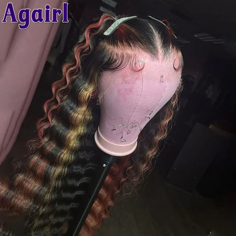 Multi Color Loose Deep Wave 13x6 Lace Frontal Wigs Red Blonde Highlight 13X4 Ready Go Curly Human Hair Lace Front Wigs For Women