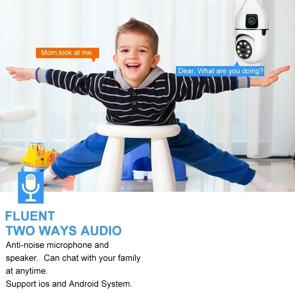 4K 8MP E27 Bulb WIFI Camera Dual Lens Color Night Vision Human Tracking Wireless Two-way Audio Cameras Indoor Surveillance Cam