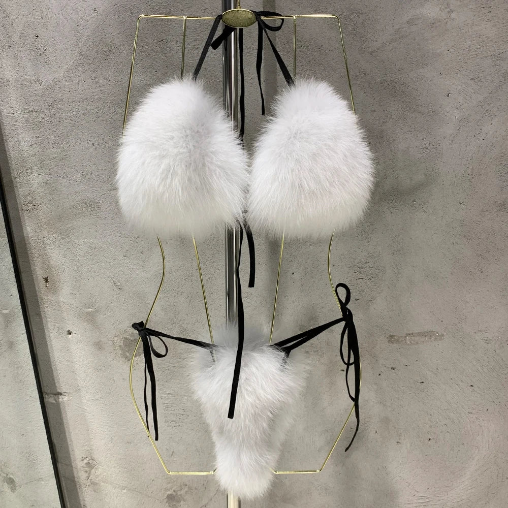 Natural Fur Bikini Women Real Fox Fur Bikini