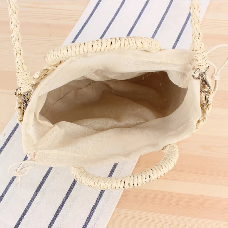 Summer Handmade Bags for Women Beach Weaving Ladies Straw Bag Wrapped Beach Bag Moon shaped Top Handle Handbags Totes