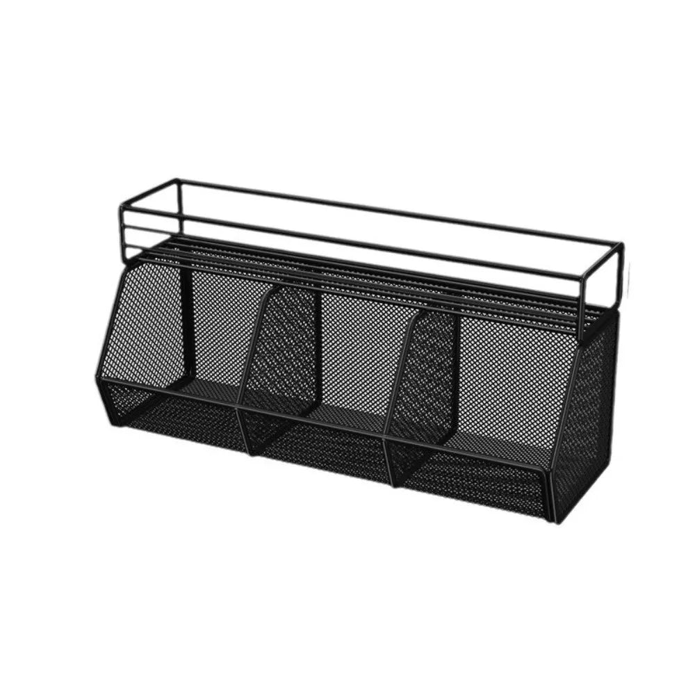 Wall Mounted Kitchen Storage Basket Punch-Free Grid Spice Storage Shelf Carbon Steel Onion Ginger Garlic Rack