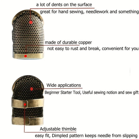 Adjustable Vintage Sewing Thimble, Handmade Non-slip Embroidery against Ring, Vintage Needle Presser Needle Hoop Finger Holder