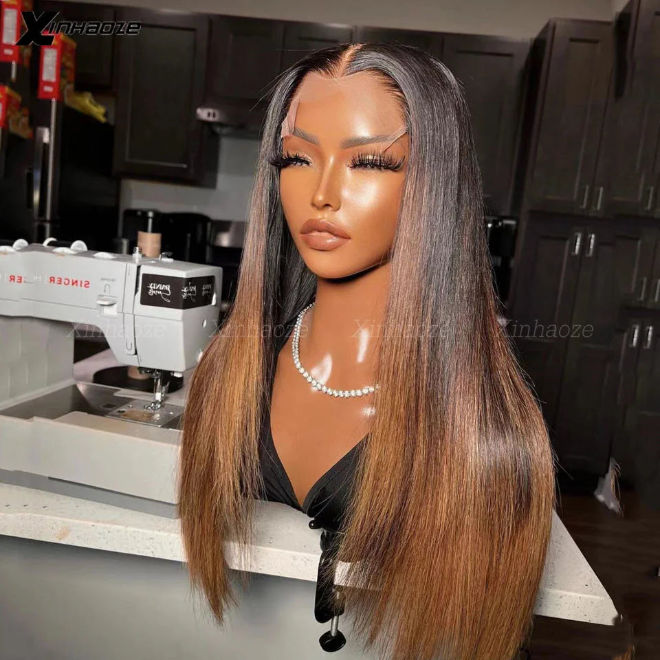 Brown Colored Brazilian Straight 13x4 Transparent Lace Frontal Wig Human Hair Ombre TB/30 5x5 Silk Top Wigs Virgin Guleless Hair