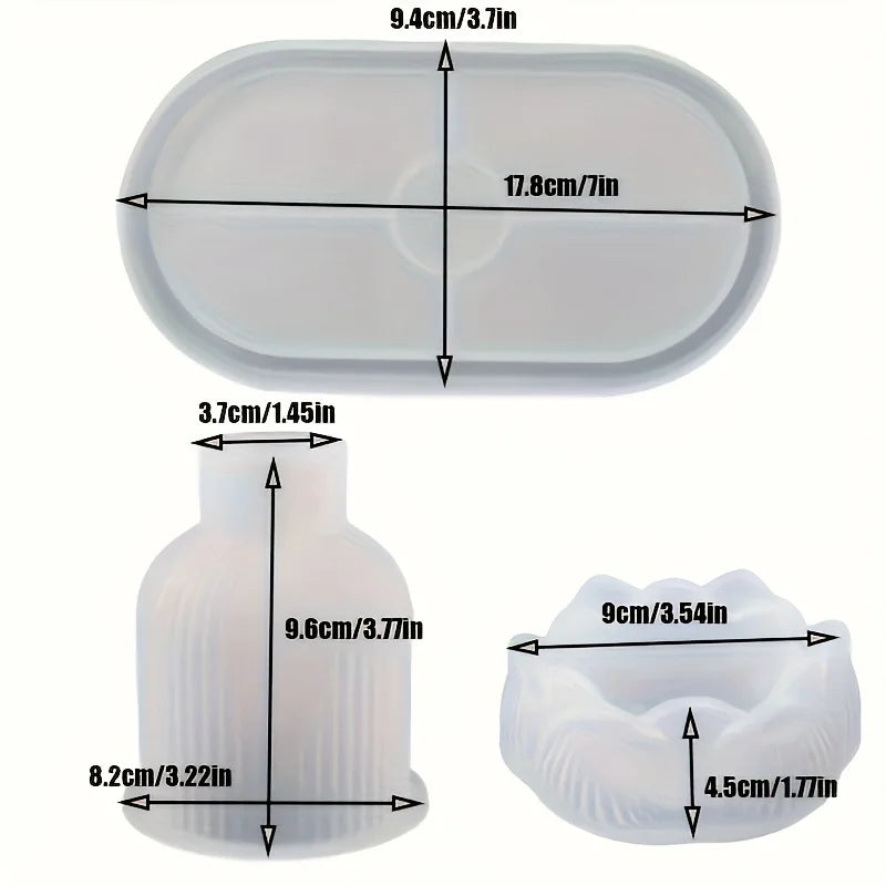 Lotus Striped Vase Tray Silicone Mold Set DIY Epoxy Resin Plaster Mold for Flower Arrangement Aroma Clay Craft Home Decoration