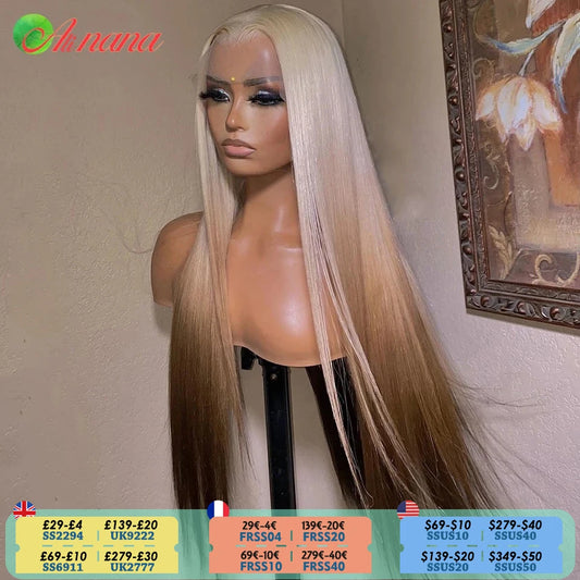 613 Ombre Brown Colored Straight Lace Frontal Human Hair Wig 13x4 Lace Front Wig For Women Brazilian Lace Closure Wig 32 Inch