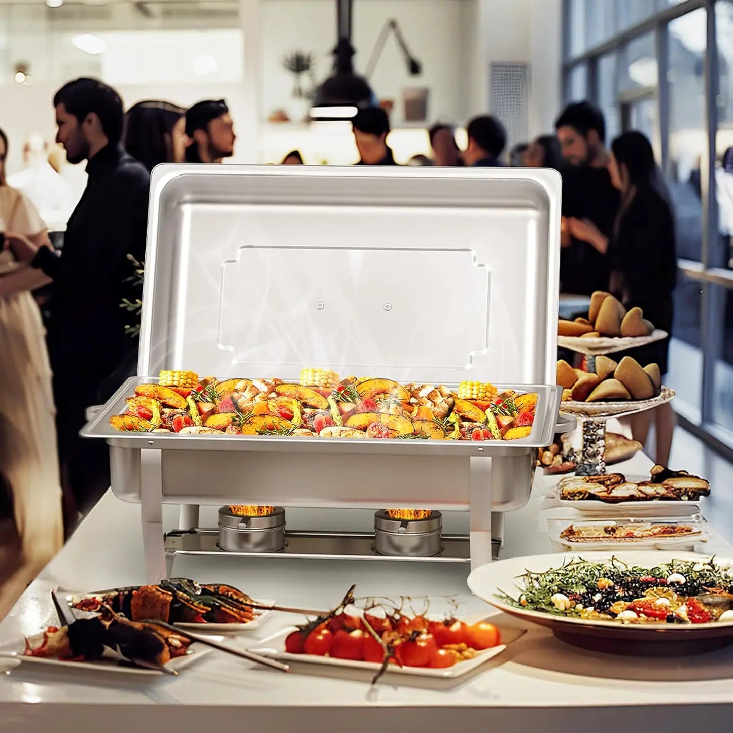 2/4/6 Pack 8QTChafing Dish Buffet Set Stainless Steel Food Warmer Kit with Lids Holders for Restaurant Catering Parties Weddings