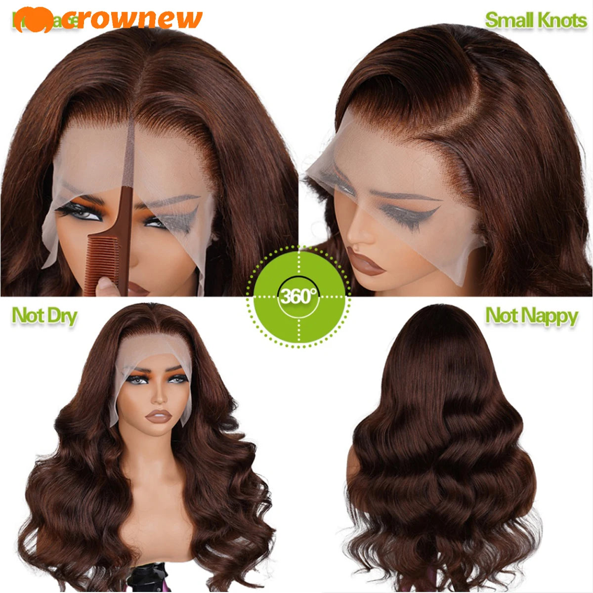 #4 Brown Human Hair Wig Body Wave Lace Front Wig 13X4 HD Lace Frontal Wig 200% Chocolate Brown Lace Front Wigs Colored Brown Wig
