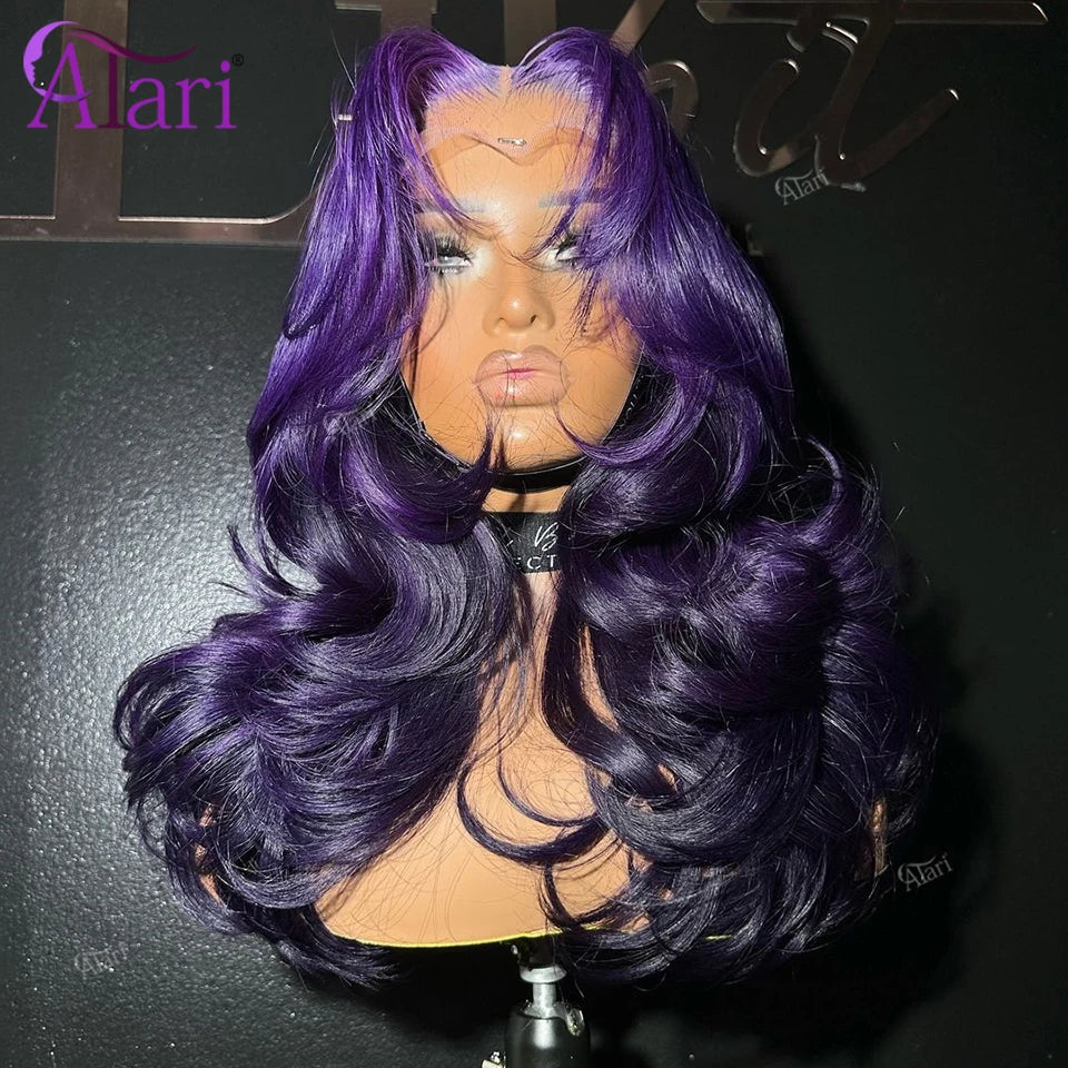 Haze Dark Purple Body Wave Human Hair Wigs 13x4 13x6 Transparent Lace Frontal Remy hair Wig Light Purple 5x5 Closure Lace Wig