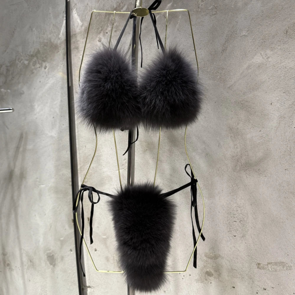 Natural Fur Bikini Women Real Fox Fur Bikini