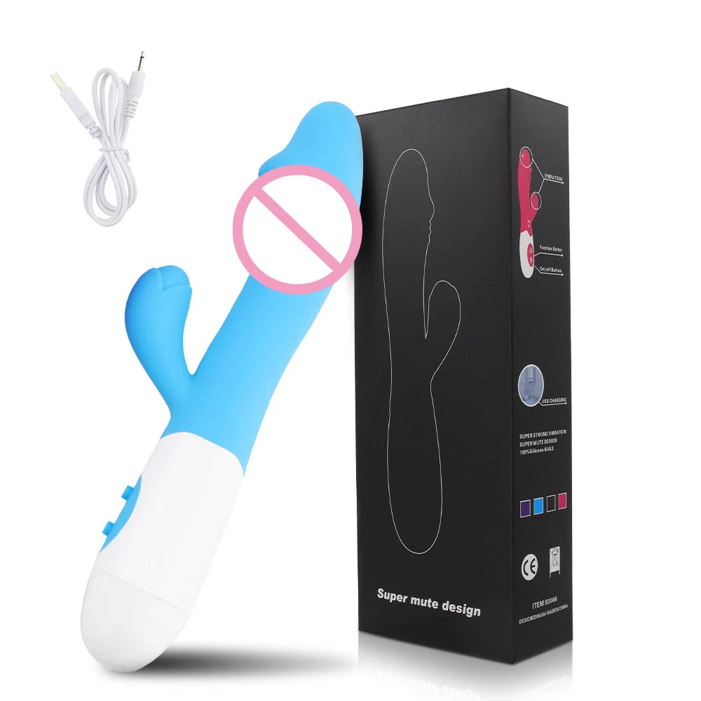 Rabbit Dildo Vibrator Dual Vibration Women's G-Spot Vaginal Clitoral Stimulation Massager for Adult Female Masturbation Sex Toy
