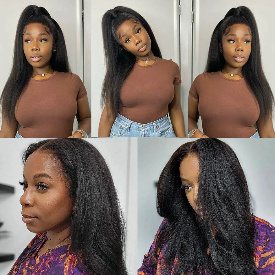 Kinky Straight 13X4 Lace Front Wigs Human Hair For Women Natural Colored Human Hair Wigs Yaki Straight 13X4 Lace Frontal Wigs