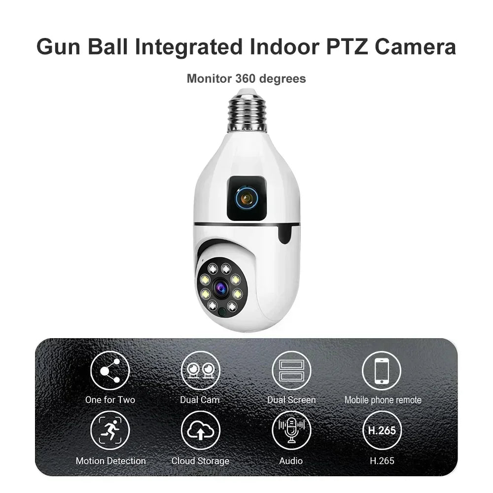 4K 8MP E27 Bulb WIFI Camera Dual Lens Color Night Vision Human Tracking Wireless Two-way Audio Cameras Indoor Surveillance Cam
