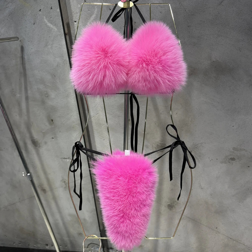 Natural Fur Bikini Women Real Fox Fur Bikini