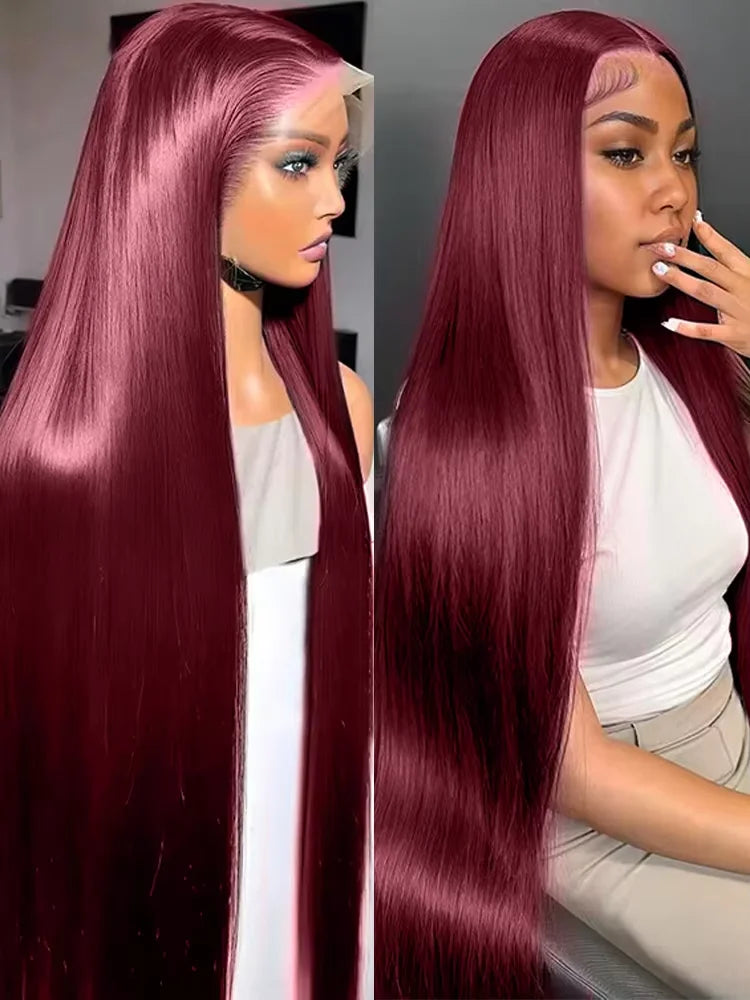250 Density 30 32 34 inch 99J Burgundy 13x4 Lace Front Wig For Women Brazilian Glueless HD Lace Frontal Human Hair Wigs Prepluck