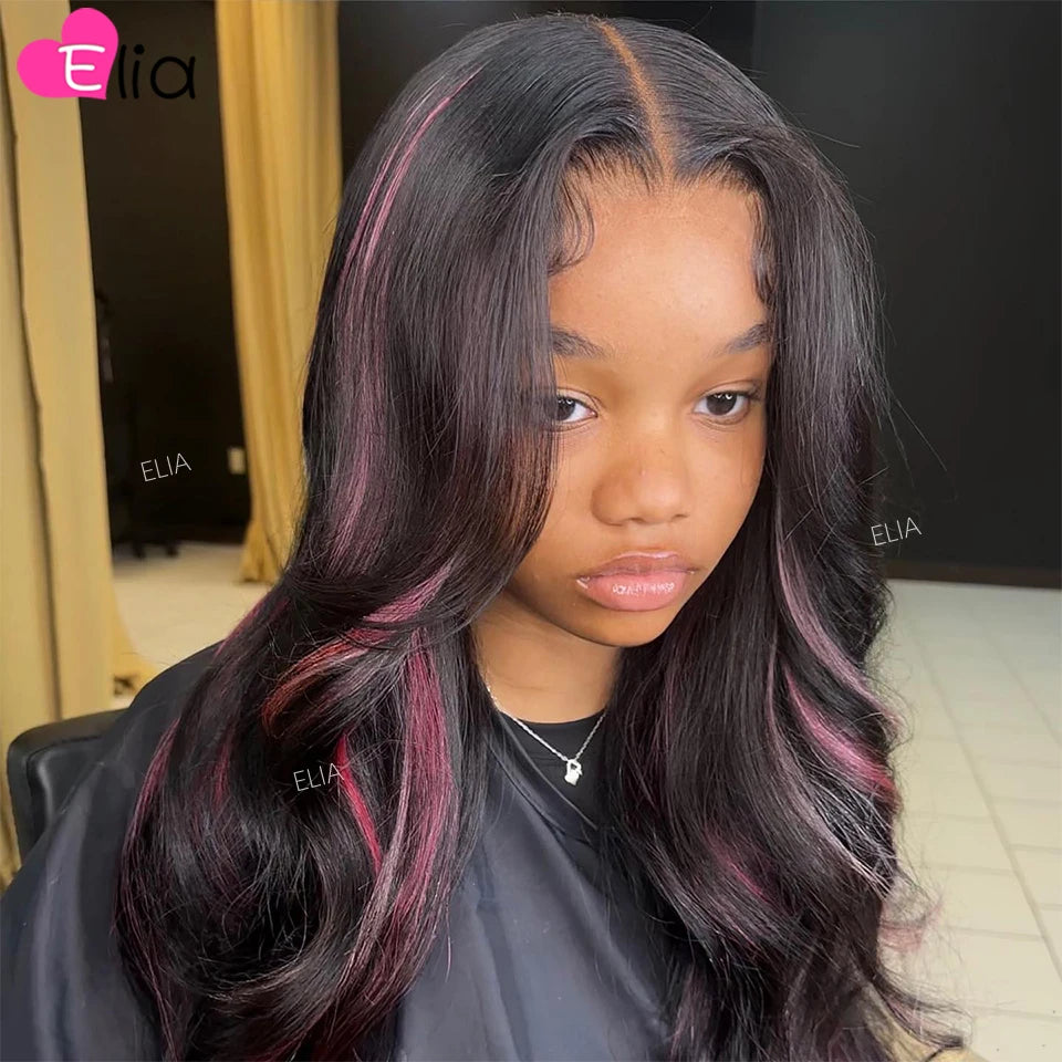 32 Inch Wigs 5x7 Transparent Lace 13x6 Lace Frontal Human Hair Wigs Highlight Pink Body Wave Human Hair Wig For Black Women