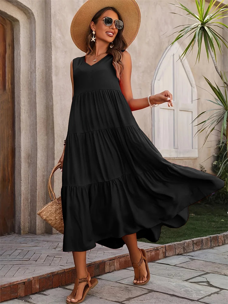 Women Dress Summer Casual Brand Dresses Elegant Yellow Black Dress Femme