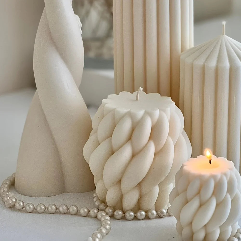 1pc Geometric Wave Twisted Candle Molds Abstract Art Decoration Wave Striped Columns Modern Candles Aroma Wax Silicone Molds
