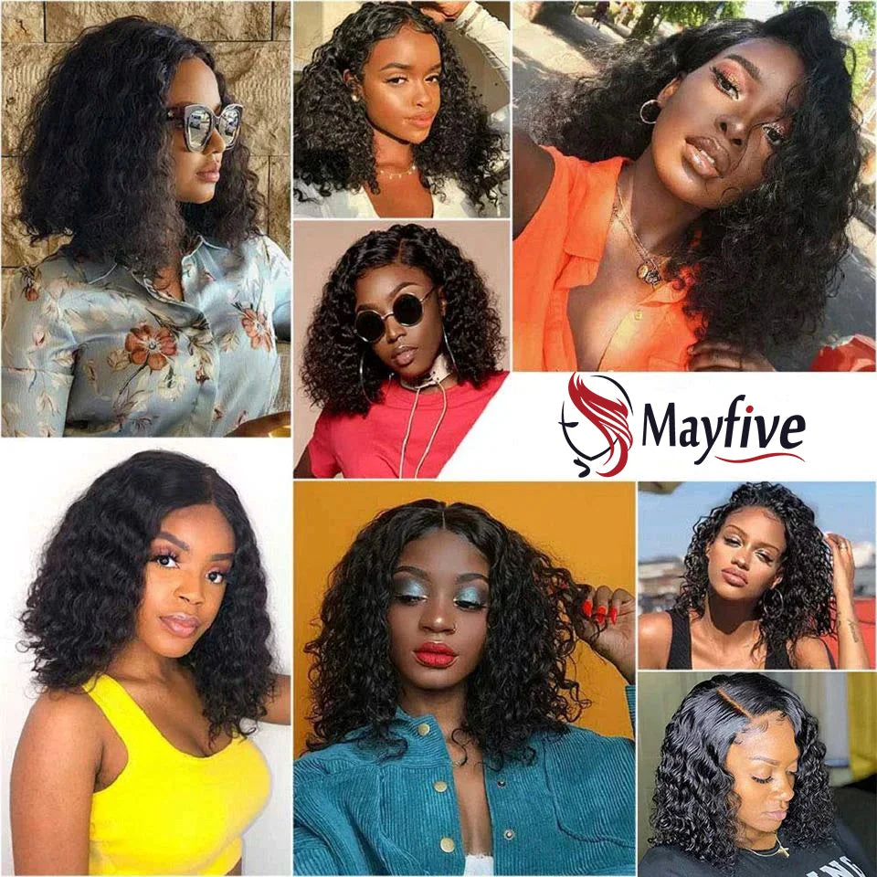 13x4 Short Curly Bob Wig Wet And Wavy Deep Wave Wig 200 Density Malaysian Lace Front Human Hair Wigs For Women 4x4 Closure Wig