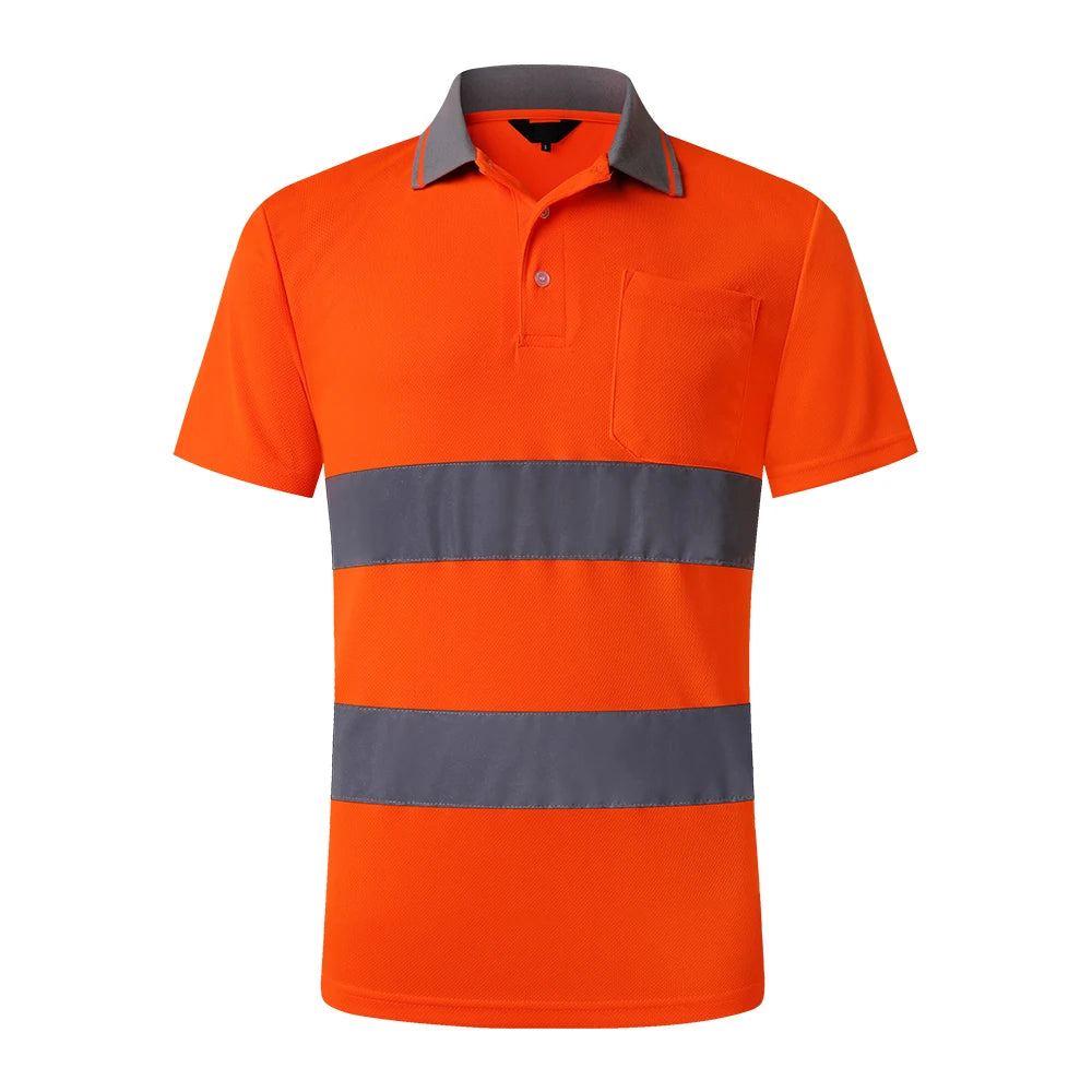 Two Tone Long Sleeve Work Polo Shirt Orange  Yellow Navy Workwear Shirt With Pockets Hi vis work shirt