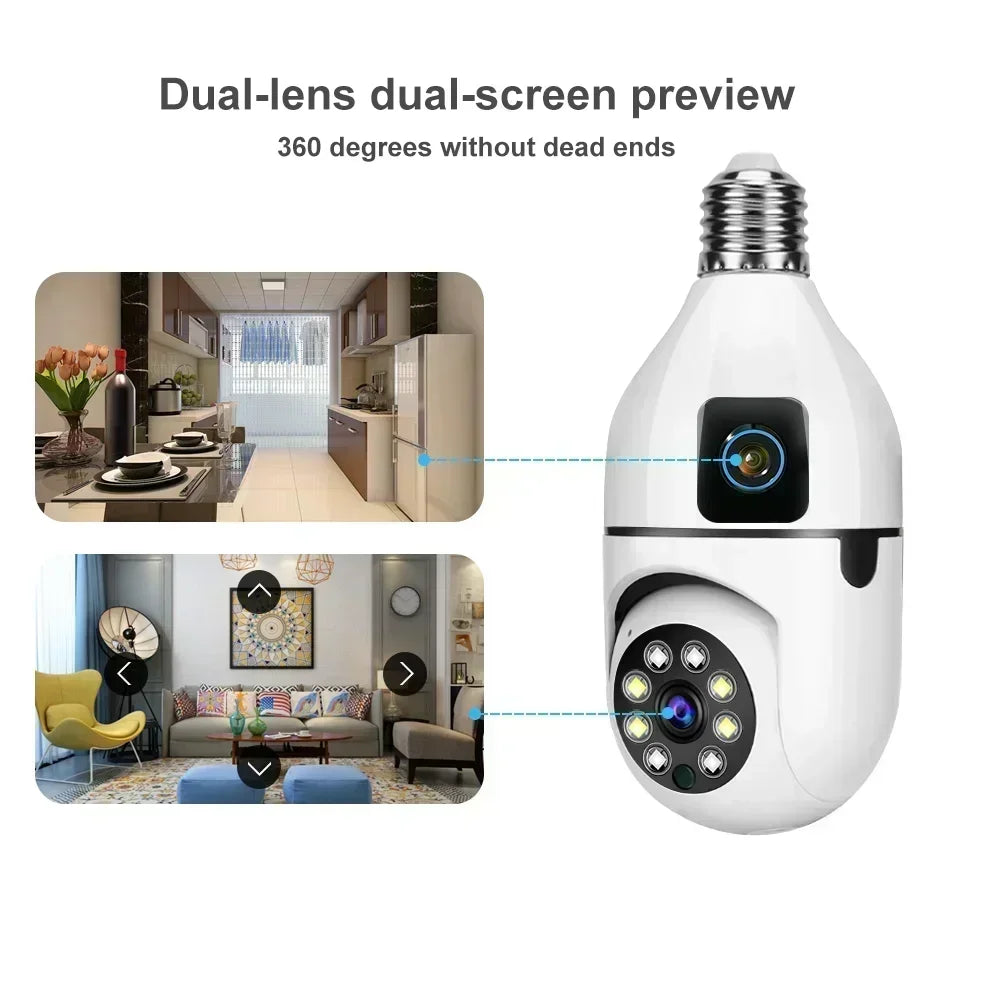 4K 8MP E27 Bulb WIFI Camera Dual Lens Color Night Vision Human Tracking Wireless Two-way Audio Cameras Indoor Surveillance Cam